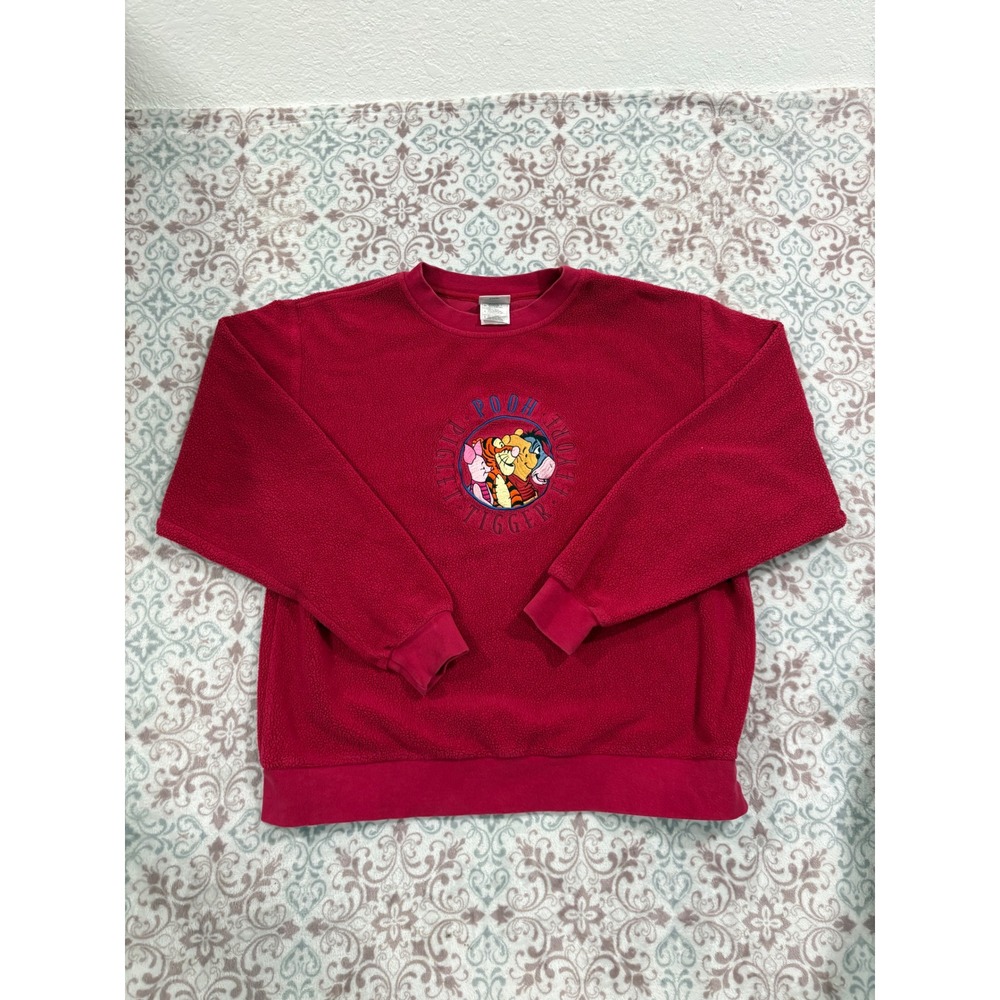 Vintage Disney Store Winnie the Pooh Tigger Fleece Sweatshirt Red Small